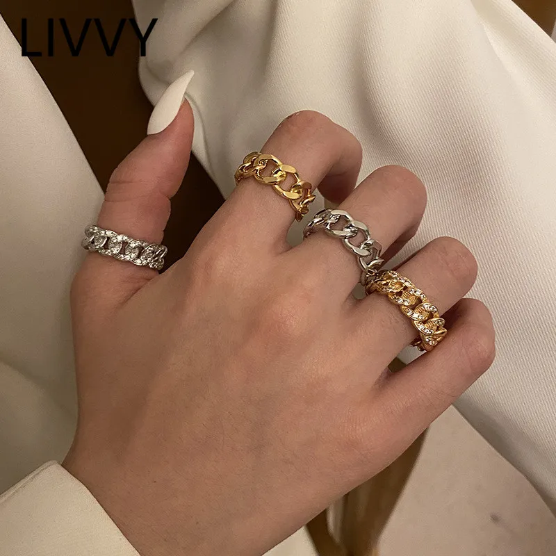 

Trendy Silver Color Round Chain Zircon Rings for Women Couples Vintage Handmade Twisted Geometric Finger Jewelry Party Gifts