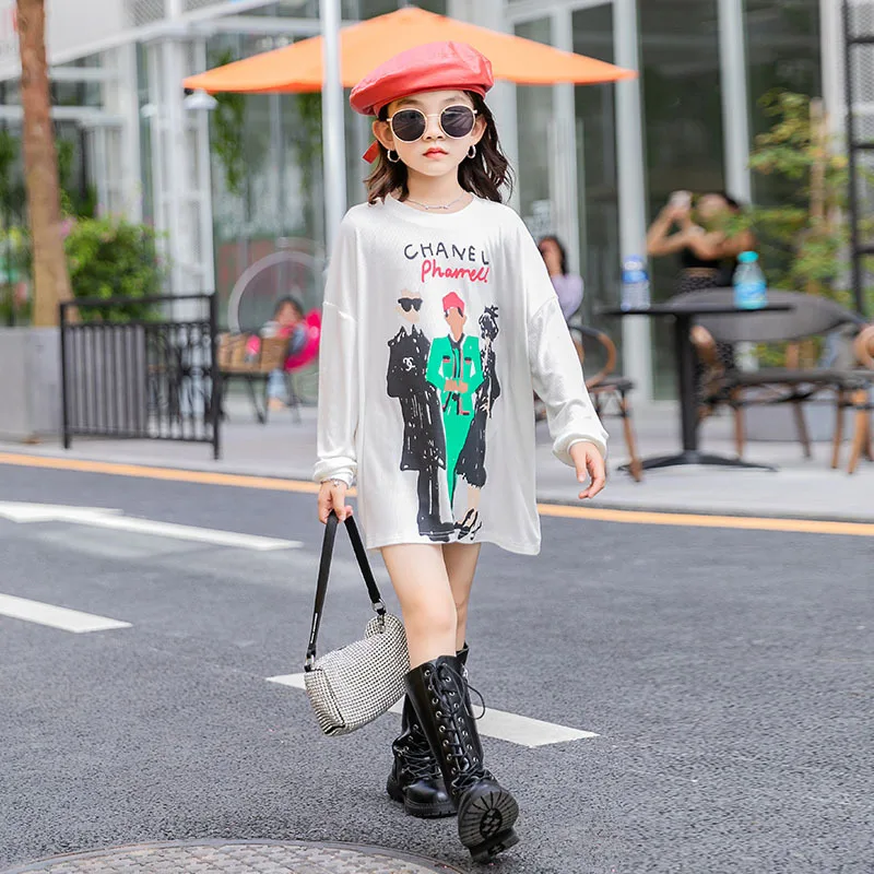 Футболка с длинным рукавом для девочек детская весенне-осенняя Удлиненная