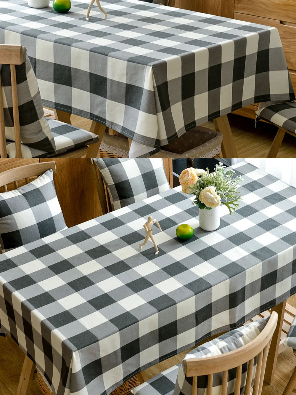 Клетчатая декоративная льняная скатерть водонепроницаемая маслостойкая