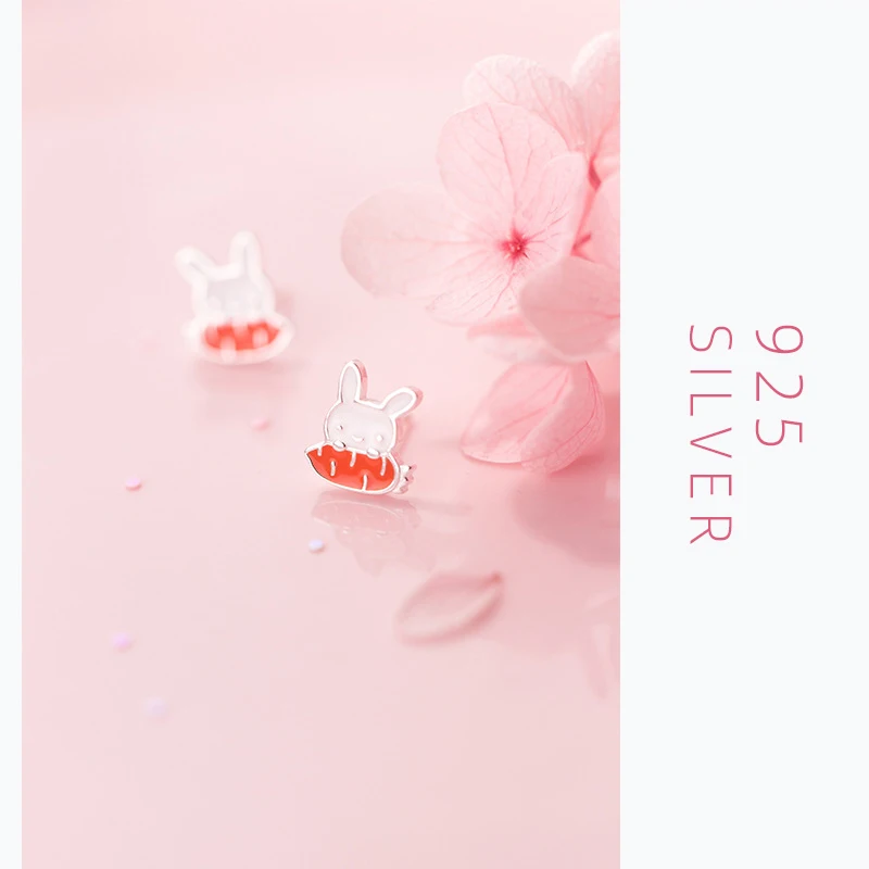 

Colusiwei Authentic 925 Sterling Silver Cute Rabbit Stud Earrings for Women Enamel pink Radish Gifts for Girl Fashion Jewelry