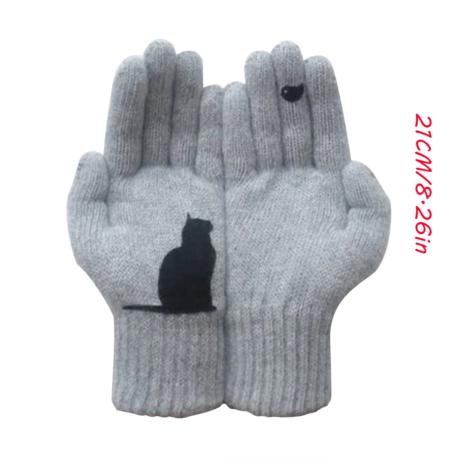 

Ladies Woolen Gloves Autumn And Winter Outdoor Warm Cartoon Cat Printing Gloves d7