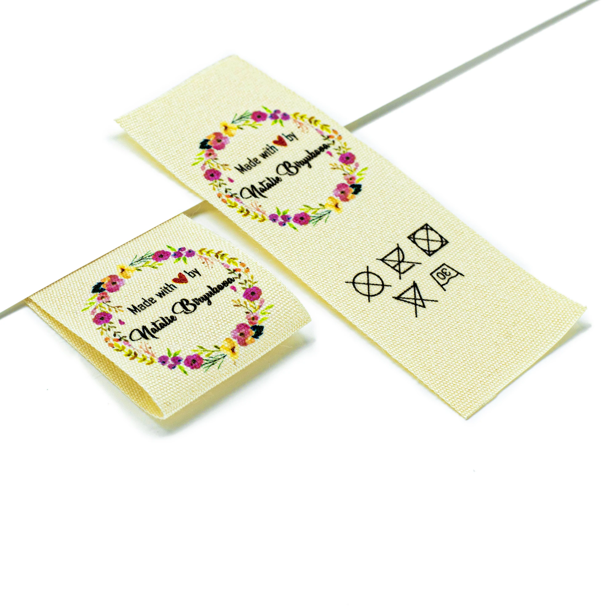 

Beige Custom Sewing label, Logo or Text - fold Tags, Personalized Brand , Printing Labels, sew on label (FR189)