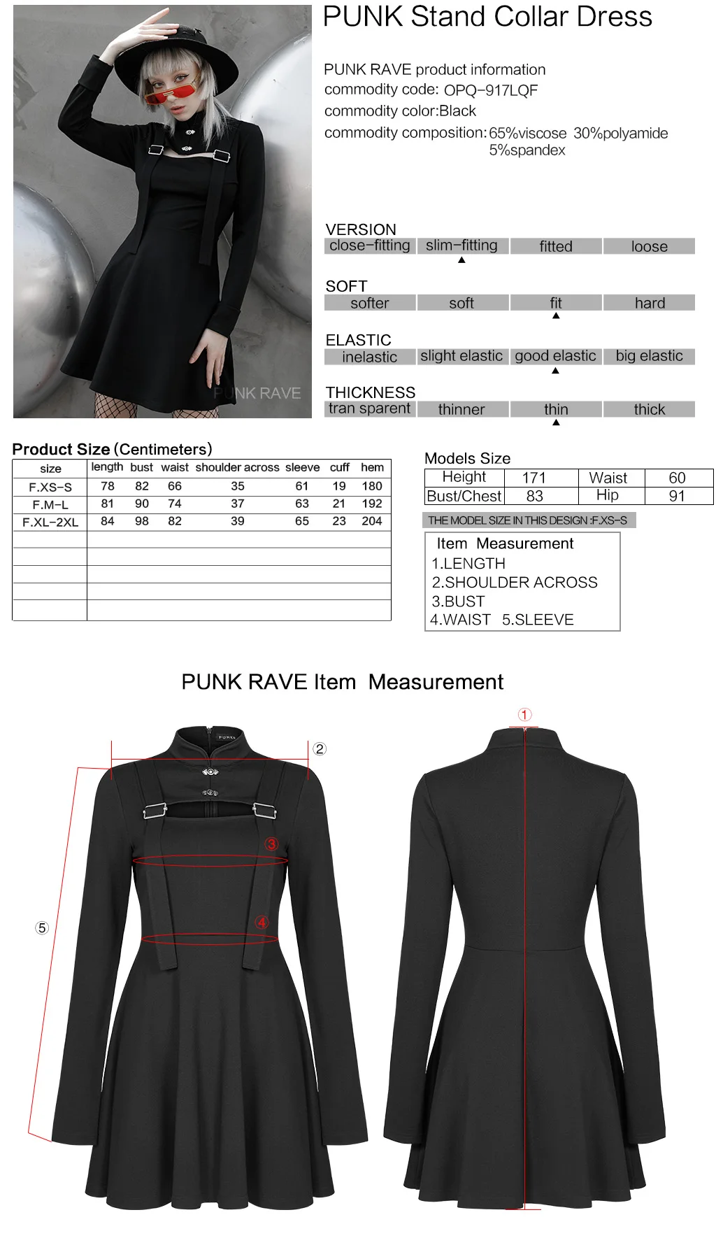 

PUNKRAVE Women's Punk Stand Collar Sexy Long Sleeve Dresses National Style Collect Waist Tight Elastic Knitted Half Dress