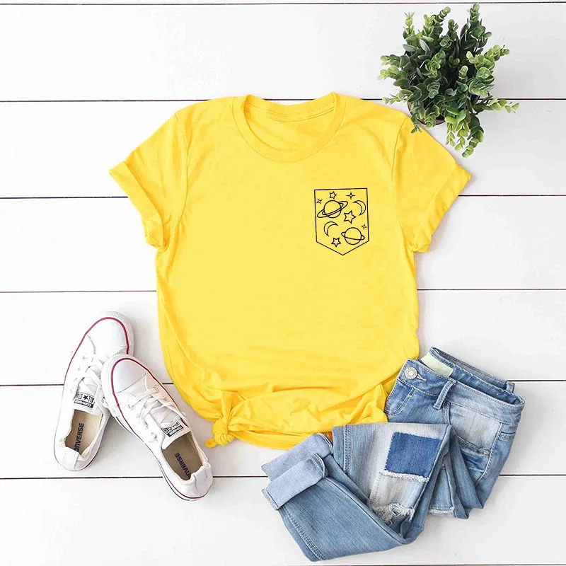 

Spot! Starry sky round neck women's summer short-sleeved cotton ladies T-shirt