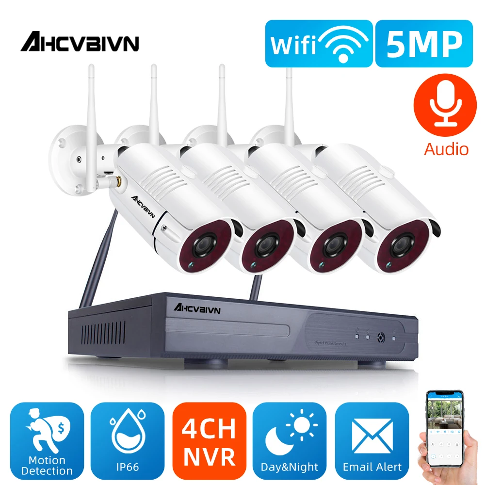 

5MP CCTV Wireless Security Camera System 4CH Wifi NVR Kit Outdoor Night Vison WIFI IP Camera Video Surveillance Set 4 Channel