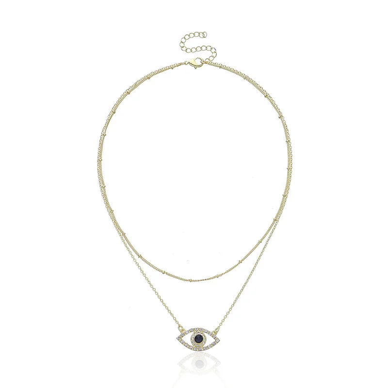

Vintage Multilayered Choker Rhinestones Evil Eye Pendant Chain Necklace for Women Gold Color Collar Party Fashion Jewelry Gift
