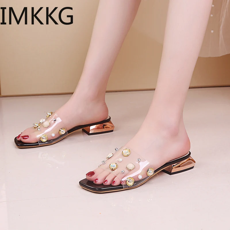 Женские туфли на квадратном каблуке элегантные прозрачные туфли-желе с