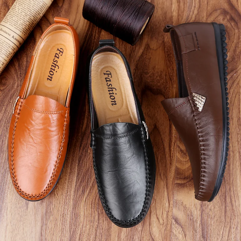 

Breathable Men Flat Shoes outdoor Fashion Genuine Leather Male Sneaker Footwear Black brown Casual slip on oxfords sheos men