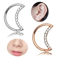 moon nose ring zircon hinged septum nose hoop clicker segment ear tragus cartilage helix lip eyebrow nostril piercing jewelry