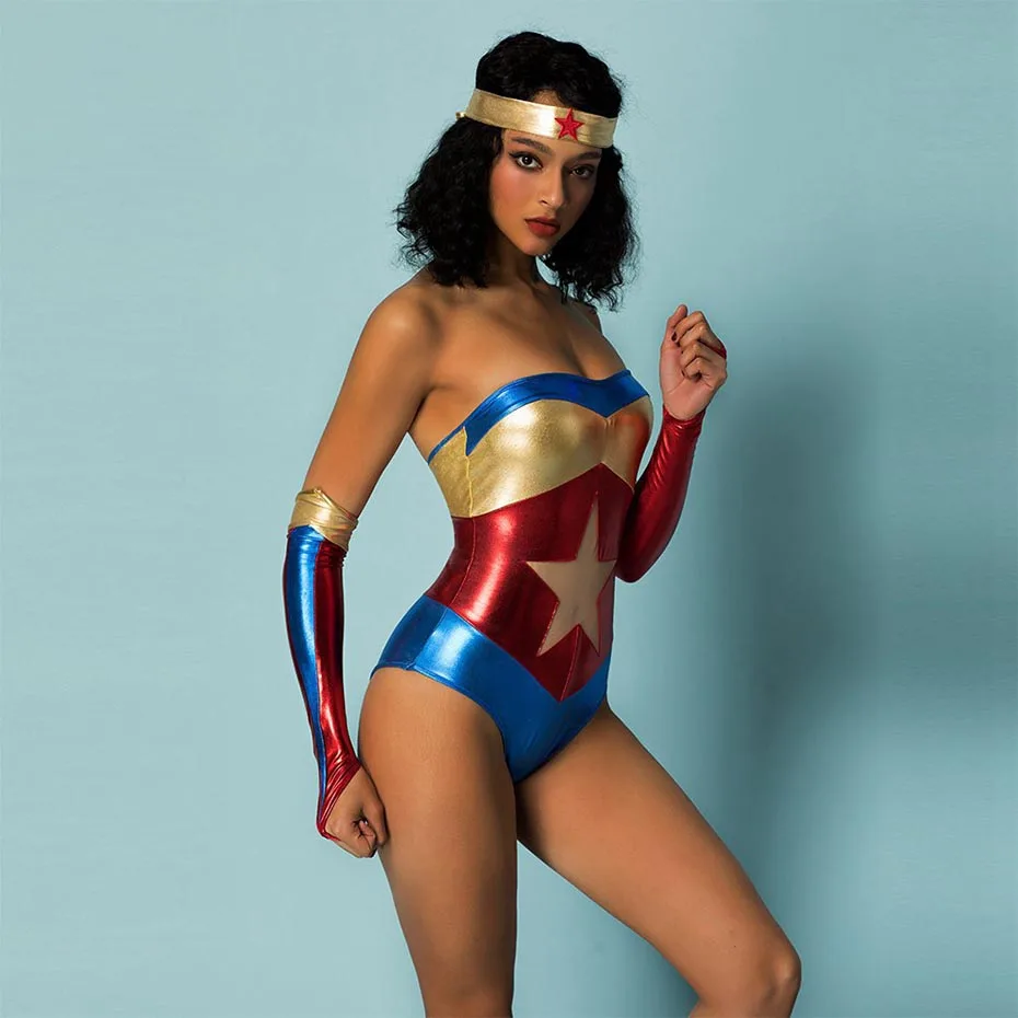 JSY порно Superwomen Косплэй сексуальное облегающее нижнее женское белье пикантная