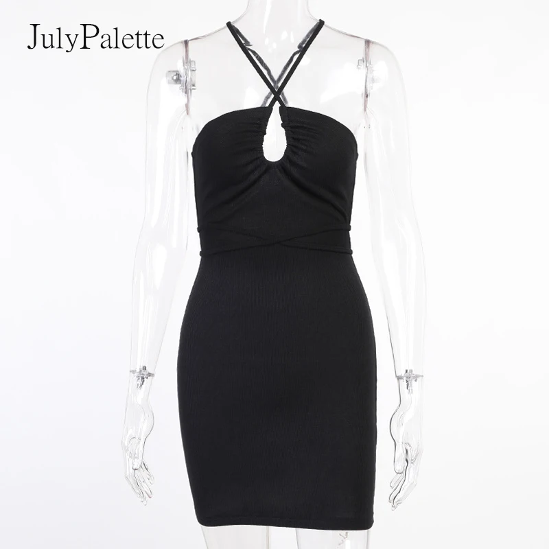 

Julypalette Sexy Halter Knitted Dress 2021 Summer Party Slim Backless Bandage Women Dresses Chic Fashion Mini Dress Streetwear