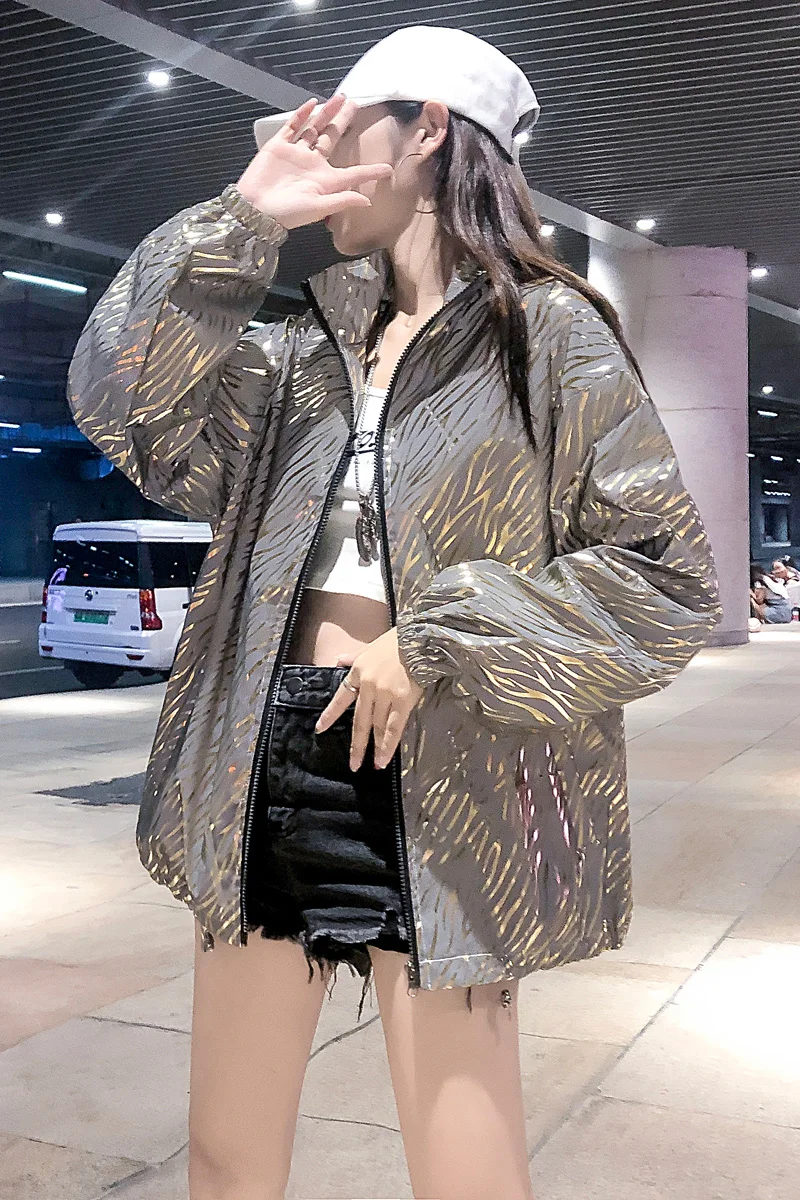 2019 женская осенняя и зимняя куртка с длинными рукавами блестками на молнии в