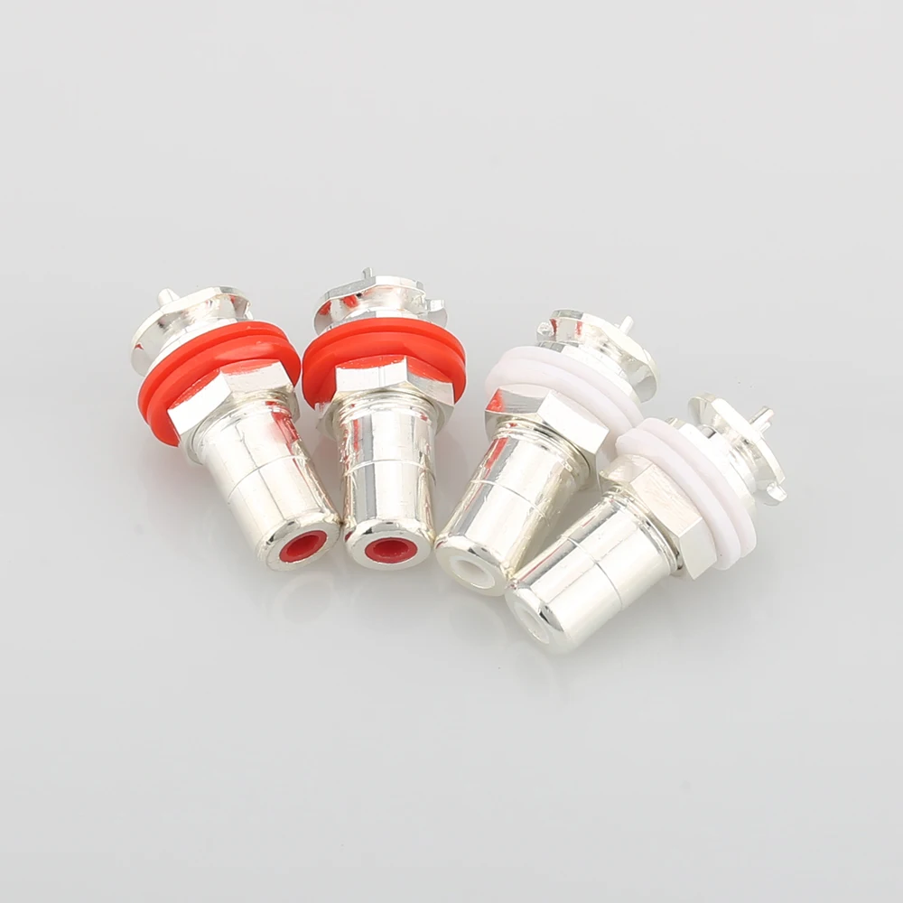 Hot Sale 4Pcs Silver Plated RCA Phono Chassis Panel Mount Female Socket Adapter | Электроника