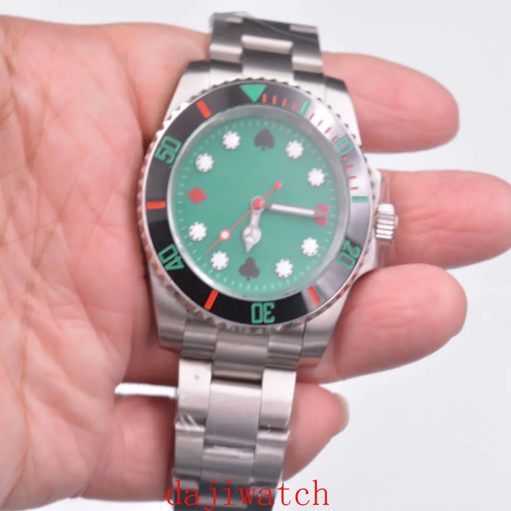 

2020 new luxury 40mm green aseptic dial sapphire glass night light beads 3804 automatic movement men's watch rotatable bezel