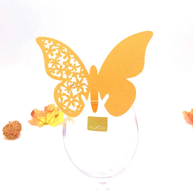 50 шт./лот лазерная резка с бабочками для стола марка вина стекло Имя Место карты