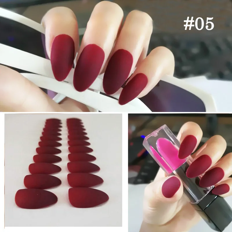 24 шт. накладные ногти на шпильках матовые миндалевидные формы для наращивания