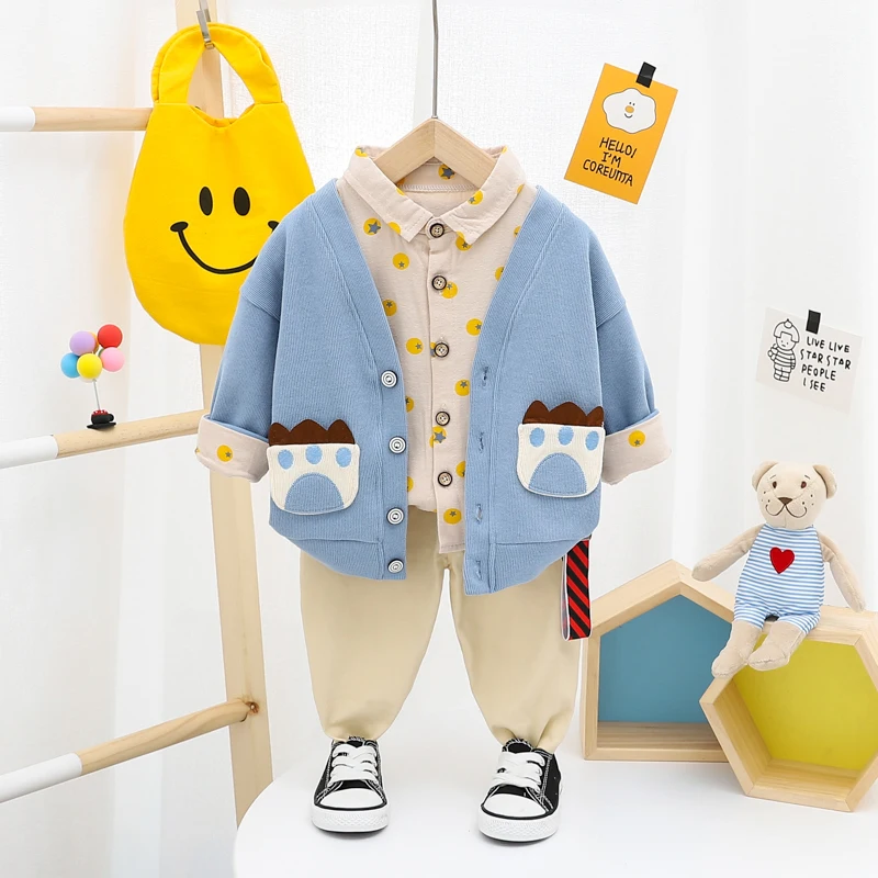 

Autumn Toddler Infant Clothing Sets Baby Boys Clothes Outfit Children Kids Cotton Cartoon Bear Long Sleeve Coats Shirt Pants