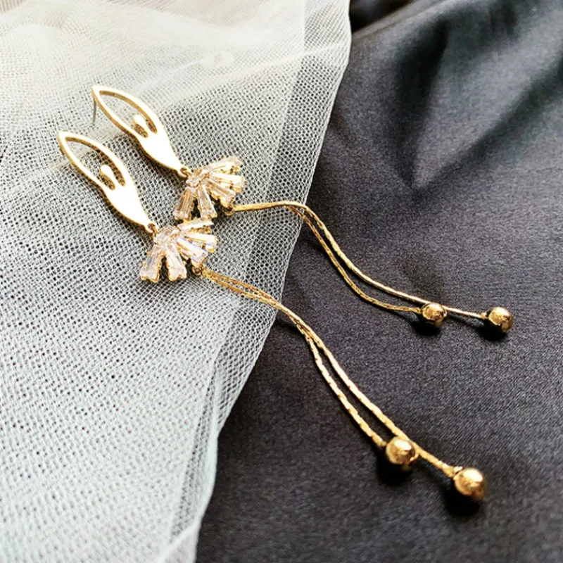 Женские Висячие серьги с цирконом корейские длинные кисточками и золотыми