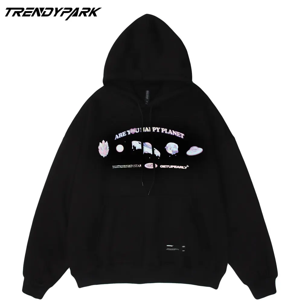 

2021 Men's Hoodies Planets Printed Stringer Thing Pockets Sweatshirt Harajuku Oversized Cotton Casual Thick Winter Streetwear