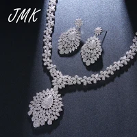 jmk luxury noble bridal jewelry sets high quality zircon silver dangle earrrings necklace sets for women wedding party gift