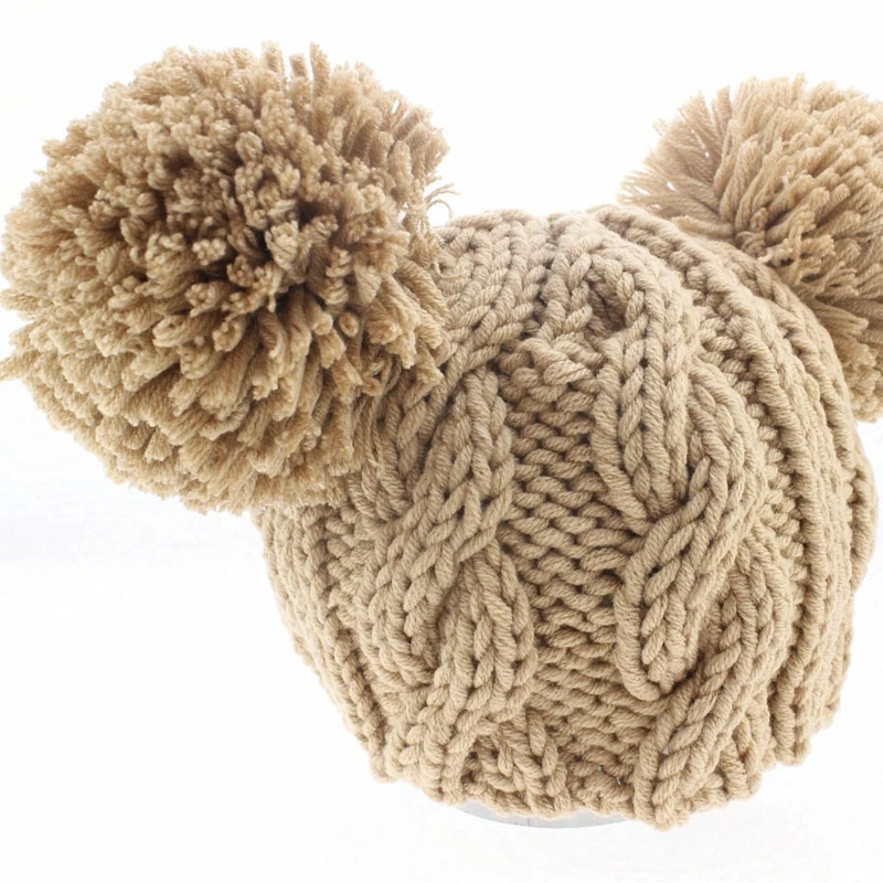 

Winter Warm Baby Cap Knitted Solid Color Hat Photography Props Fur Ball Pompom Beanie Cap for Kids Girls Boys