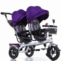 new arrival child stroller good quality twins child tricycle bike double seat tricycle trolley baby bike for 6 months to 6 years