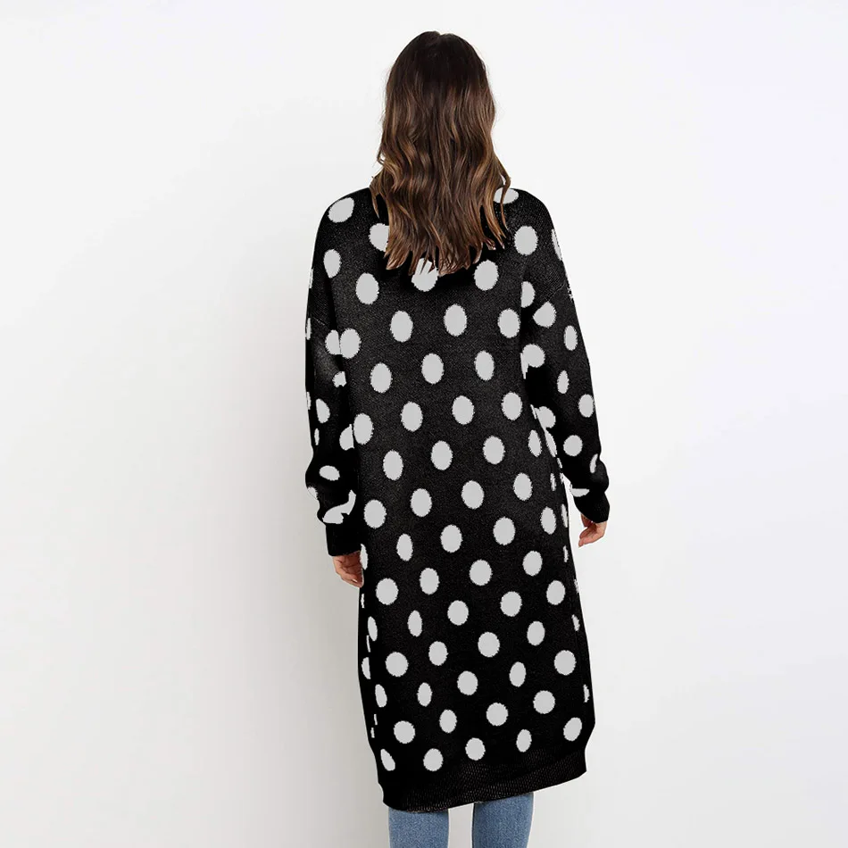Fashion Knitted Dot Long Cardigan Women Pocket Plus Size Mujer Overcoat Streetwear Autumn Blusas De Inverno Feminina |