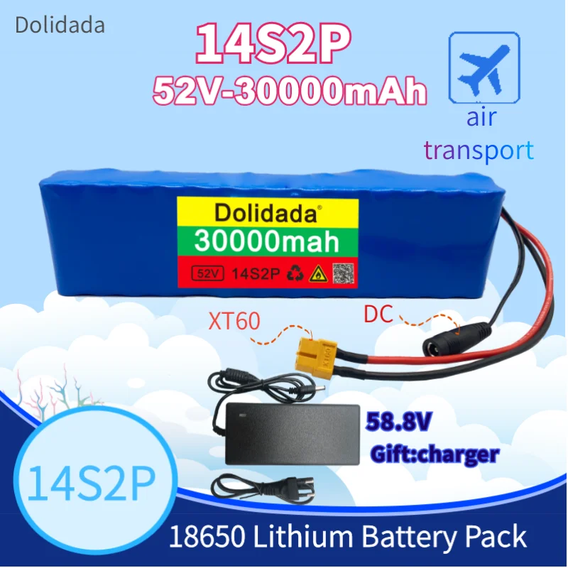 

52V 14S2P 30000mAh 18650 800W lithium battery for balance car, electric bicycle, scooter, tricycle+58.8V2A charger