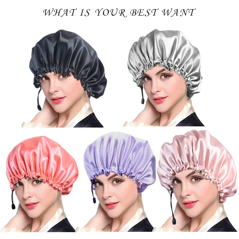 

Double-layer night cap upgrade adjustable women's oiled shower cap soft silk dual-use bath cap chemotherapy cap night cap