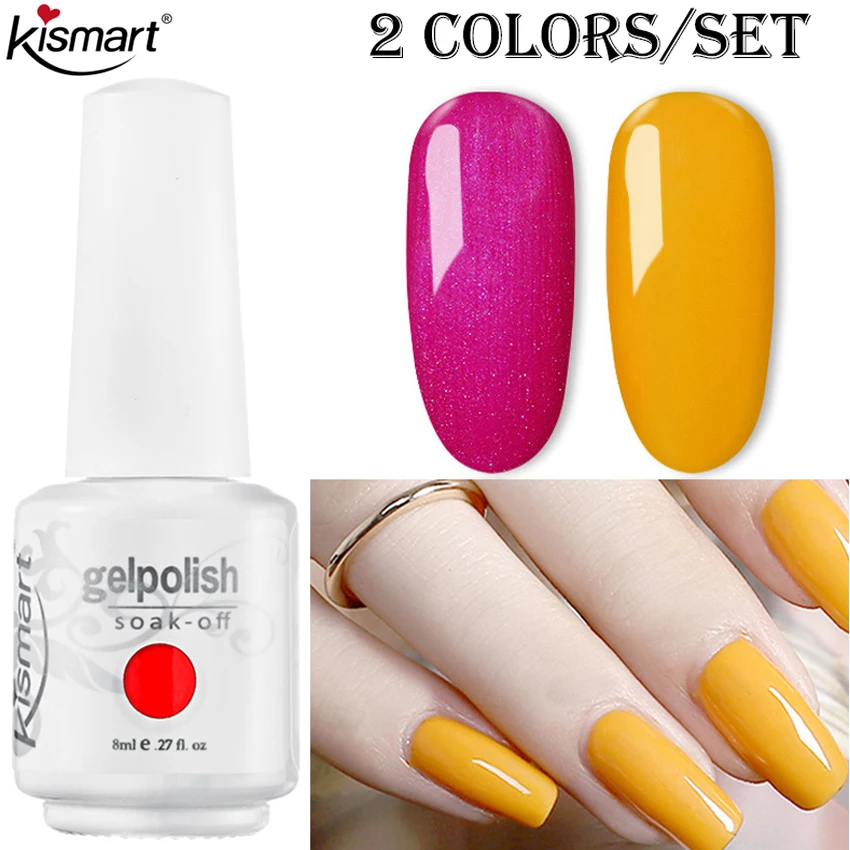 

Kismart 2Pcs/set 369 Colors Gel Nail Polish White Gel UV Nail Matte Base Top Gel Polish Soak Off UV Varnish Gel Paint Nail Art