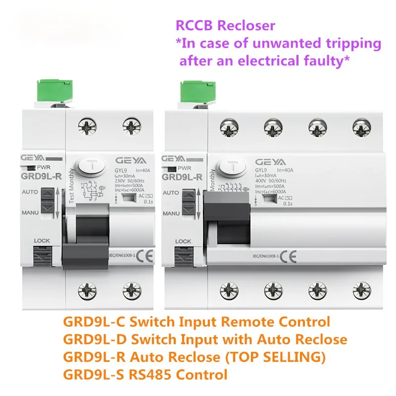 

GRD9L 6KA ELCB RCCB Automatic Reclosing Device with RS485 Function Remote Control Circuit Breaker 2P 40A 63A 30mA RCD