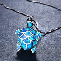 925 sterling silver female necklaces charming natural opal sea turtle necklace for women fashion cute animals jewelry