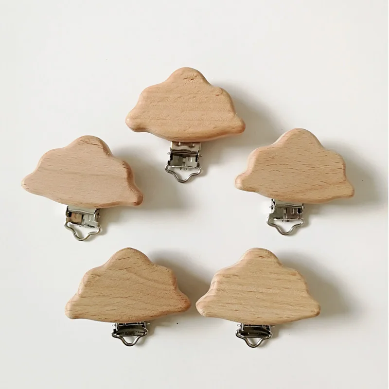 Clip de madera para chupete, accesorios para cadena de chupete de beb&eacute;, no contiene composici&oacute;n qu&iacute;mica, forma de nubes, regalo DIY, 5 uds.-0