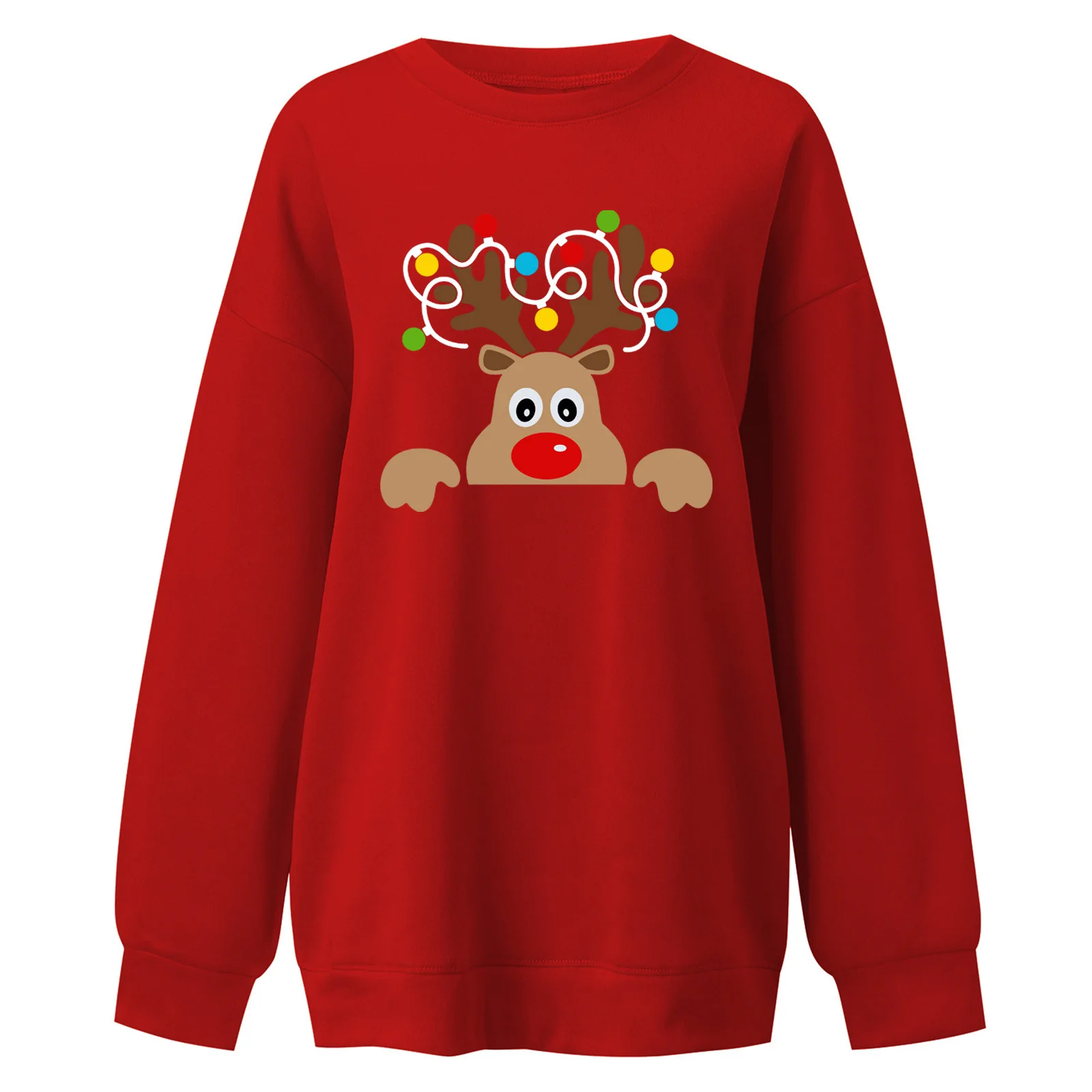 

Новый Рождественский свитер, Рождественский Женский флисовый свитер большого размера с длинными рукавами и принтом оленя, европейский и ам...