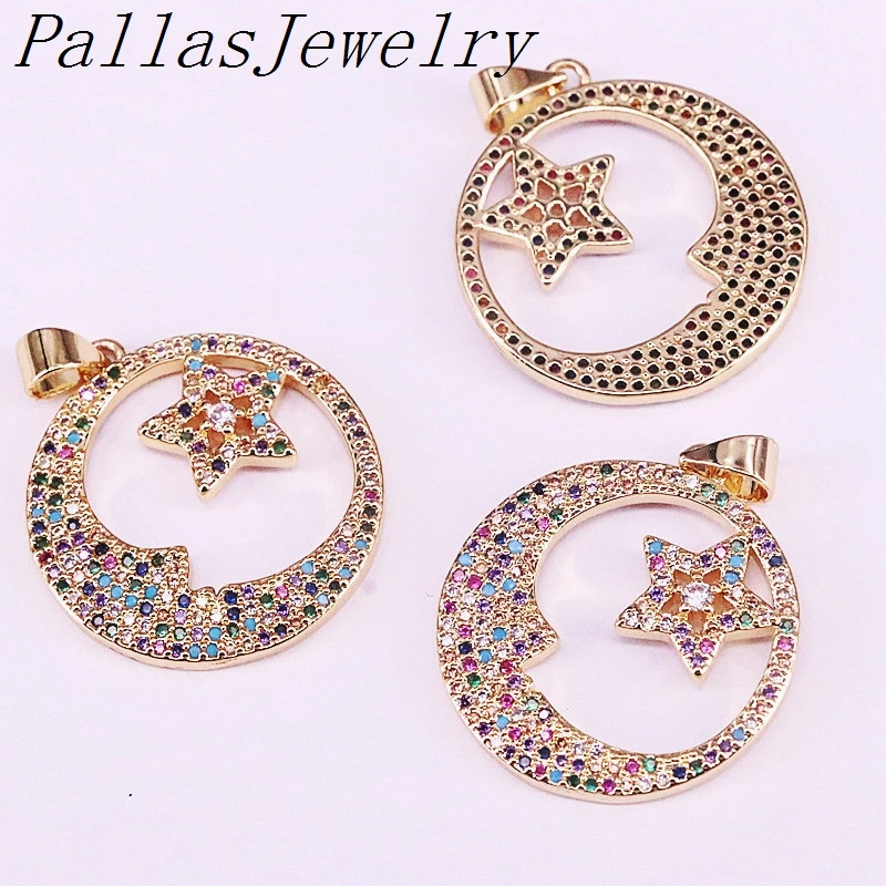 

10Pcs Multi Cubic Zirconia CZ Micro Paved Rainbow Round with Stars For Women Pendant Necklaces Birthday Gift
