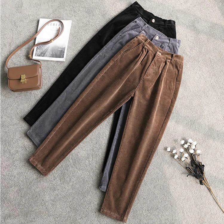 Женские вельветовые шаровары одноцветные высокие Свободные повседневные штаны