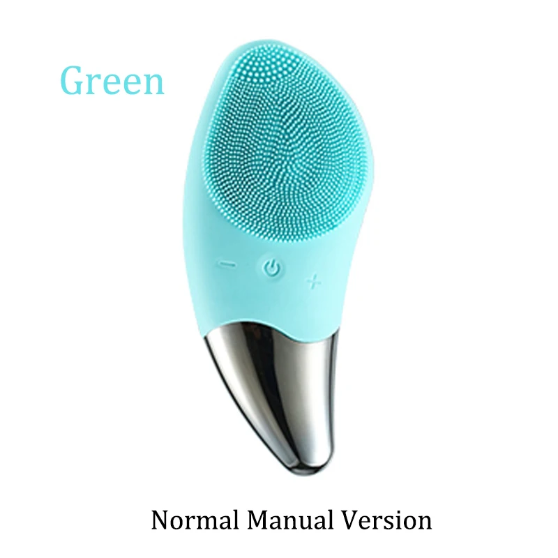 Green Manual Электрическая силиконовая щётка для очищения лица, Очищение лица, мойка, звуковая вибрация, массаж кожи, средство для удаления черных точек, очиститель пор и пятен - Цвет: Green Manual