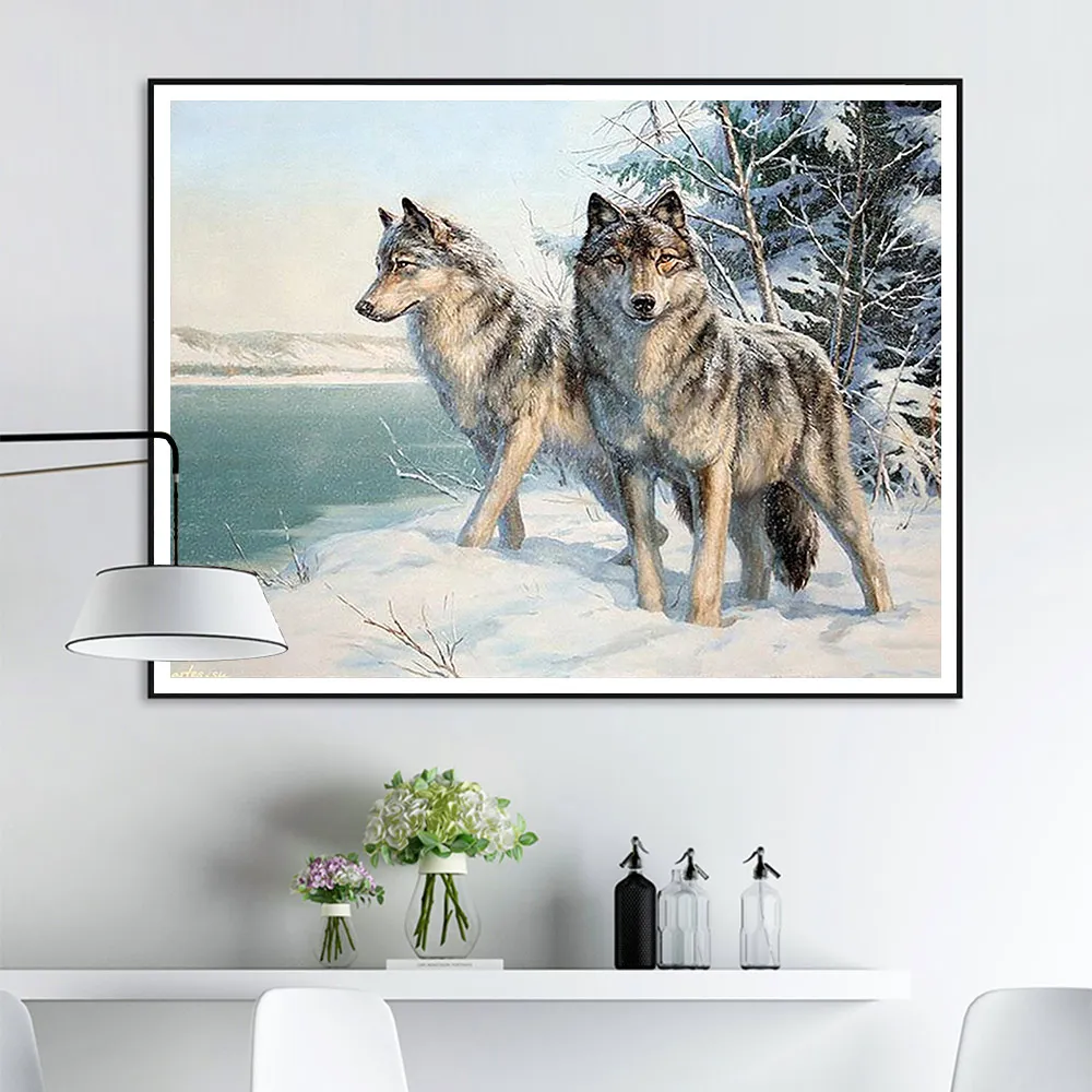 Снежное поле серый волк животное Алмазная картина круглая полная дрель Nouveaute