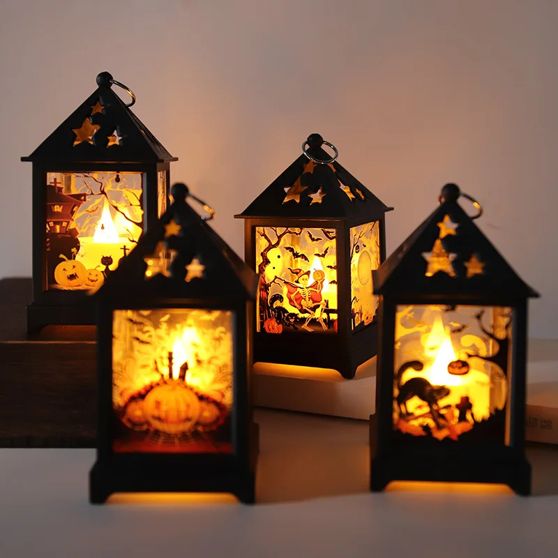 

Halloween LED Painted Wind Lantern Battery Powered LED Small Lanterns Decor for Patio, Garden,Parties