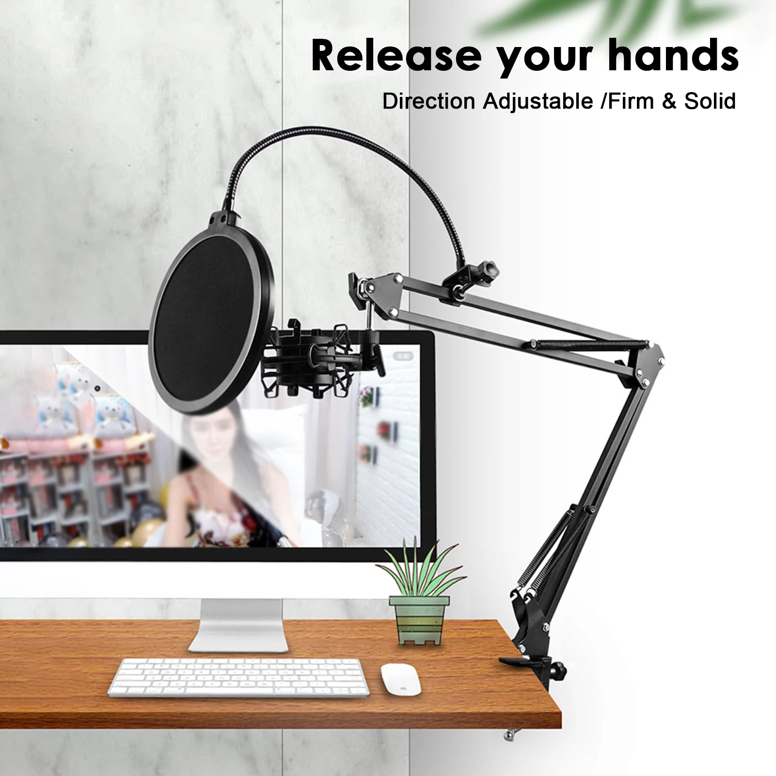 

D8 Mic Stand Adjustable Microphone Suspension Arm Stand with Shock Mount Mic Clip Holder for Live Broadcasting Podcast