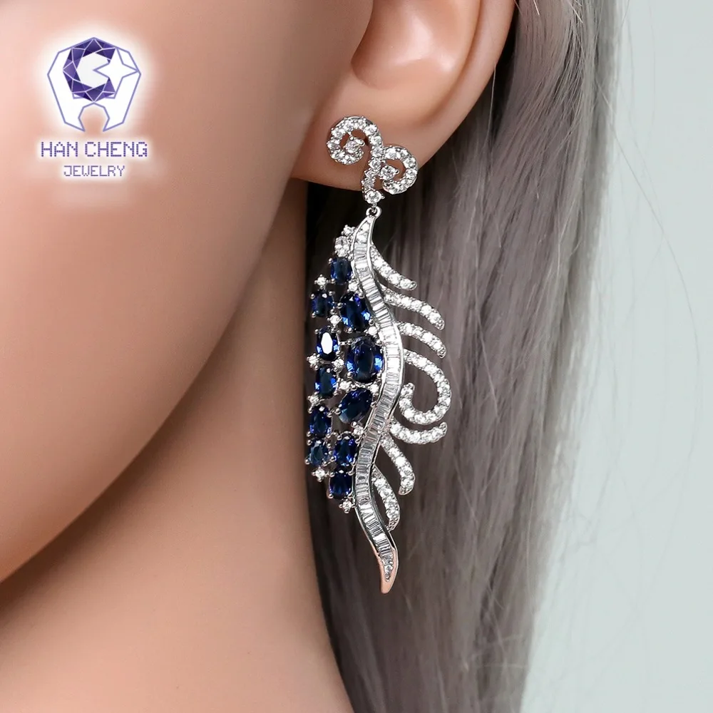 

HanCheng New Fashion Luxury Geometric Dangle Hanging Zircon Gem Stone Long Drop Earrings For Women Jewelry brincos bijoux