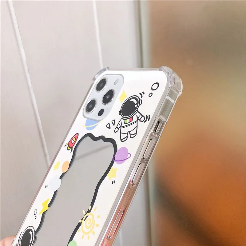 

Cartoon Astronaut Rocket Space Phone Case For iPhone 12 mini 11Pro SE X XR XS Max 7 8 Plus Mirror Anti-knock Soft Silicone Case