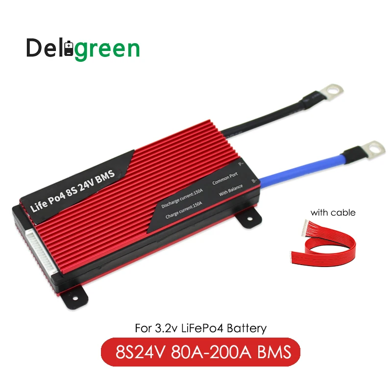 Deligreen BMS 18650 8S 80A 100A 120A 200A 24V BMS с балансировкой для электровелосипеда LiFePO4 батарейный блок