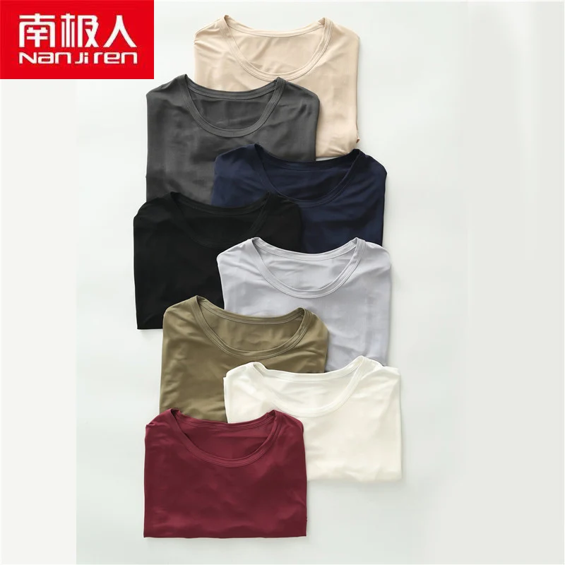 

Nanjiren Men Clothing Men Solid Color Tops Breathable Youth Popular Casual Style O-Neck Silk T-shirt For Men