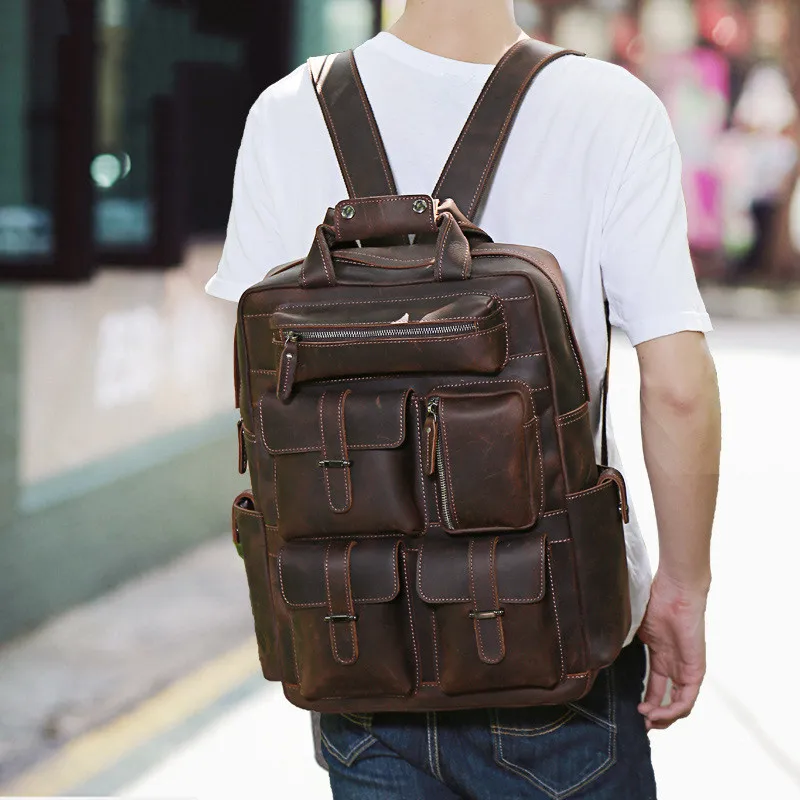 Luxury natural leather men's backpack large-capacity leather travel bag cowhide luggage bag backpack new