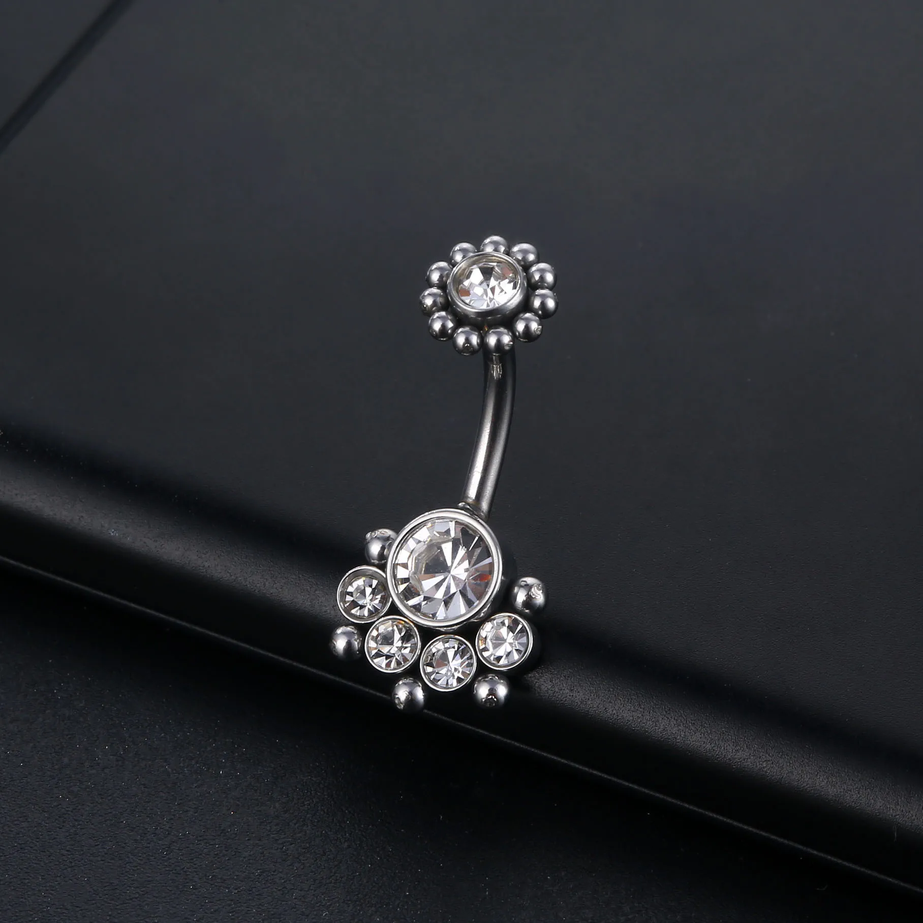

1PC 316L Surgical Steel Sexy Navel Belly Button Ring Oreja 14G Double Round Cubic Zirconia Belly Piercing Jewelry