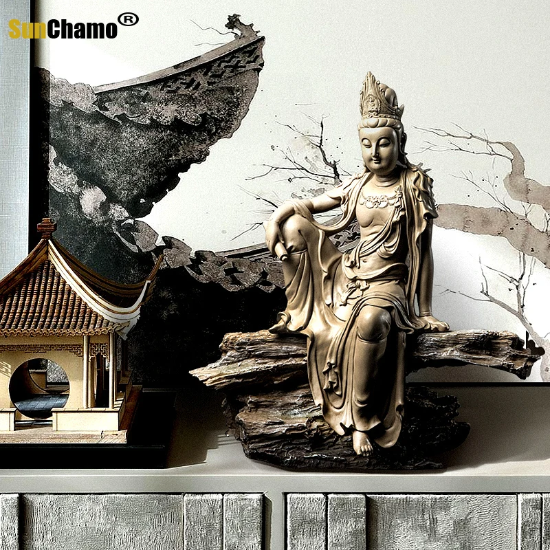 

Modern Zen Guanyin Buddha Statue Lucky home decoration accessories Entrance Hall Living Room Office Soft Decor Desktop