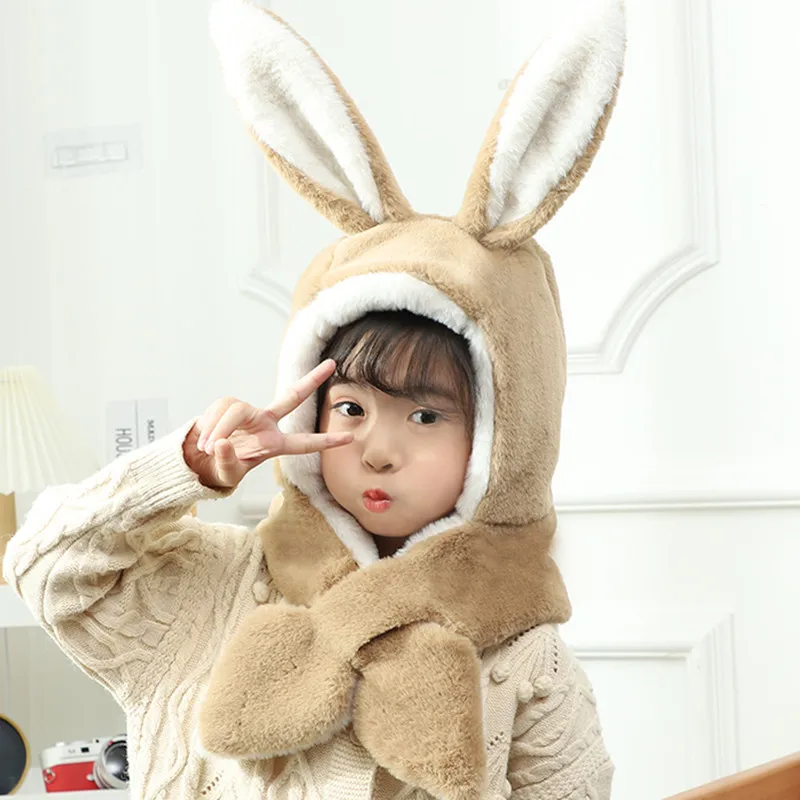

2021 New Arrival Autumn Cute Rabbit Ears Baby Girl Boys Caps Infant Thicken Plush Scarf Kids Accessories Sombrero De Bebe