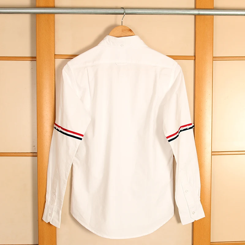 

fashion 2021 TB brand shirts men long sleeve striped sleeve causal oxford shirt slim white men's dress shirts office clothing