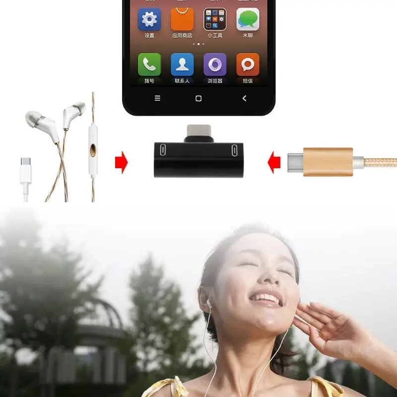 Dual Type C USB-C Earphone Headphone Audio Charging Charger Adapter Splitter Convertor For Xiaomi 6 6X 8 Note3 Mix 2 Huawei | Мобильные